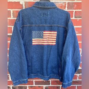 Colebrook Men’s 4XL Long Sleeve Button Down Blue Denim Jacket American Flag C8